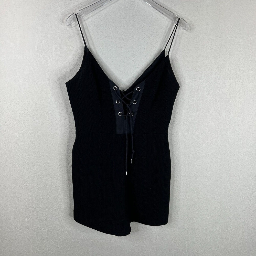 C/MEO Collective For The People Playsuit Romper Size Small Black Lace Up V Neck